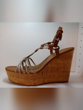 NEW Coach Size 11 Women’s Tan Cork Wedge Sandals with Silver Straps